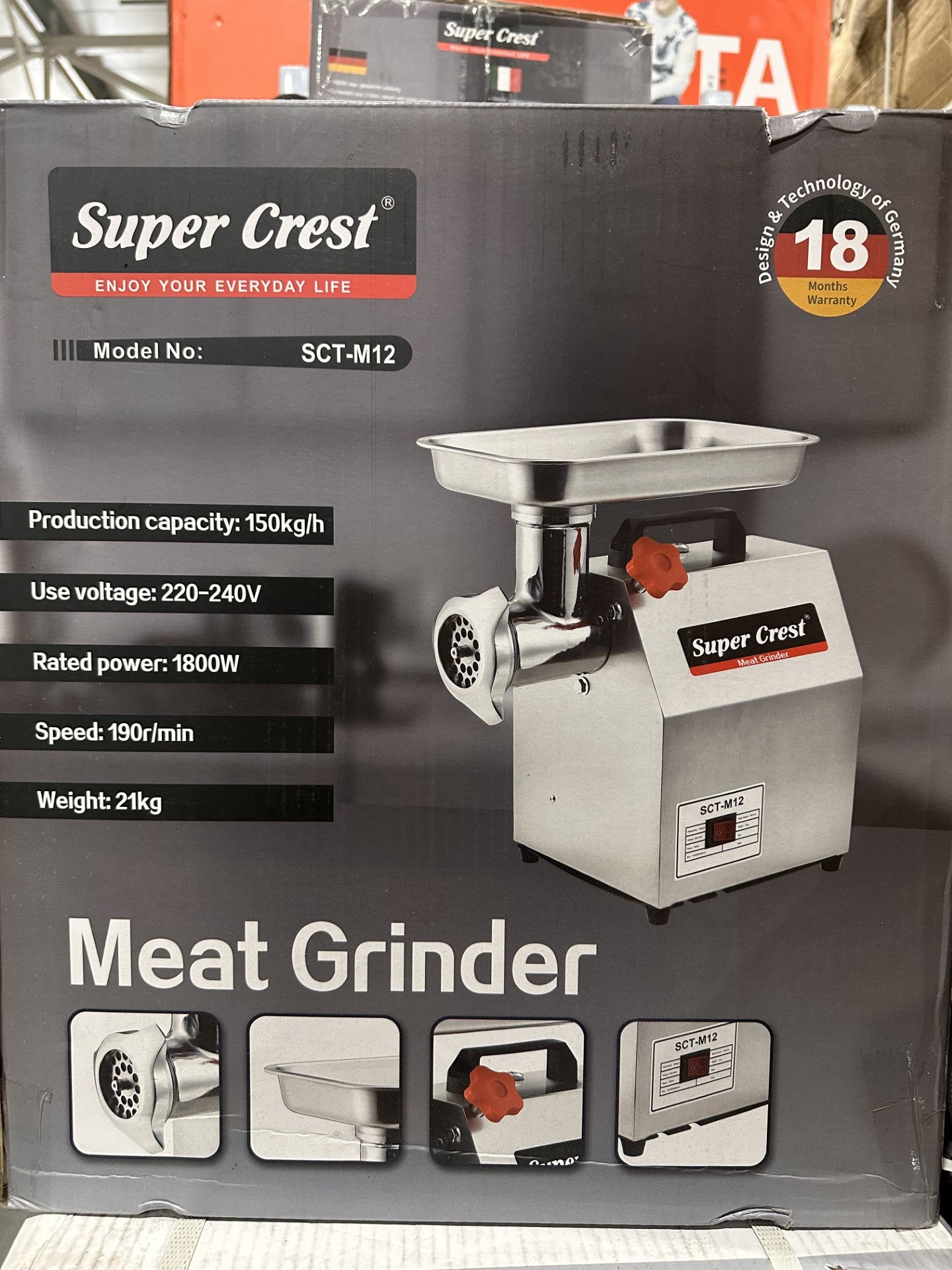 Heavy Duty Meat Mincer 150kg/h rated power 1800W 190r/min